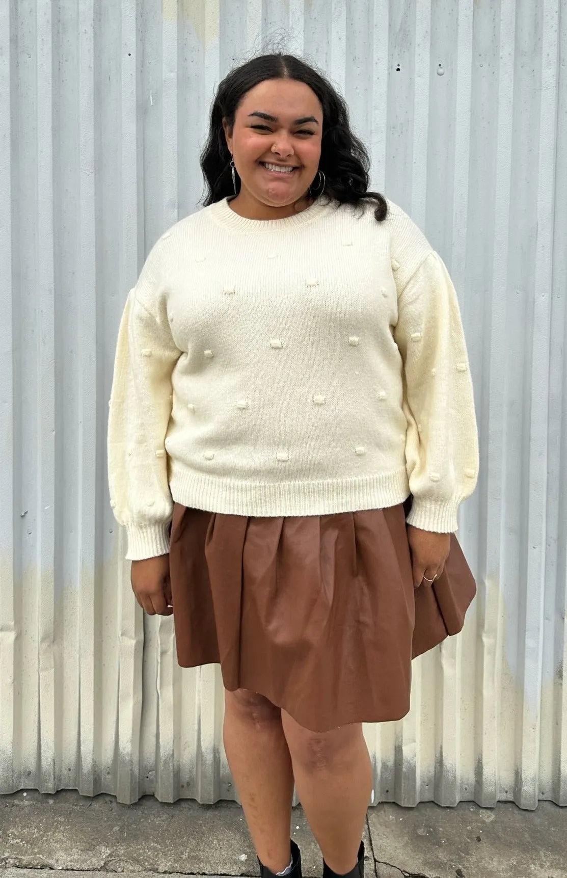 Eloquii Cream Chunky Knit Sweater with Swiss Dots, Size 18/20