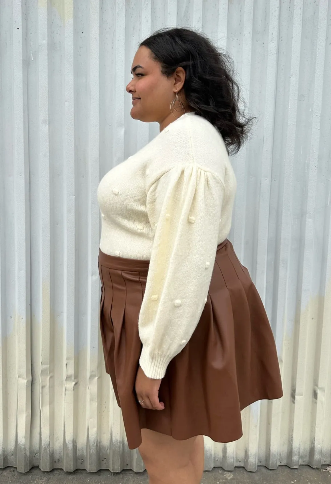 Eloquii Cream Chunky Knit Sweater with Swiss Dots, Size 18/20