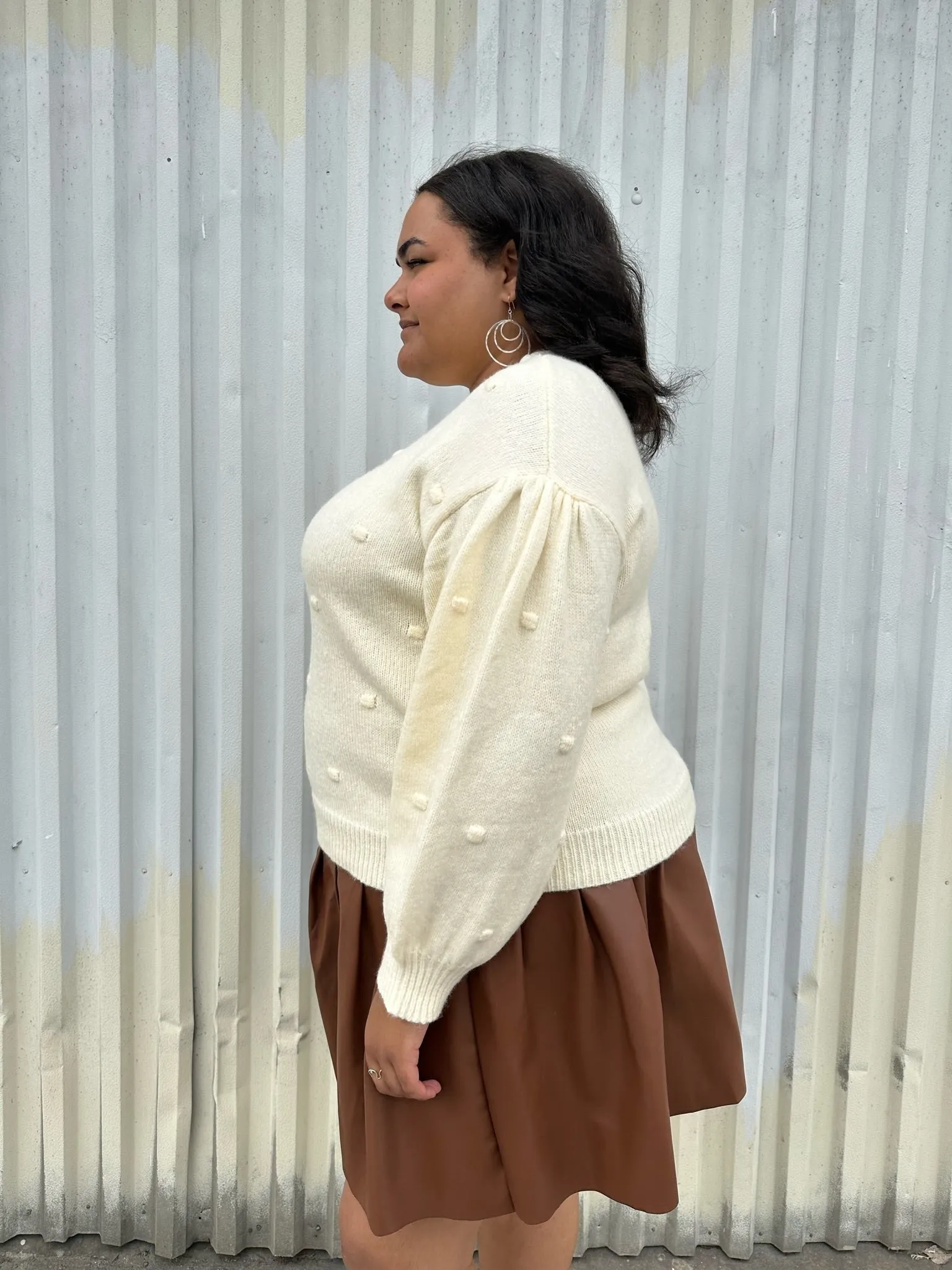 Eloquii Cream Chunky Knit Sweater with Swiss Dots, Size 18/20