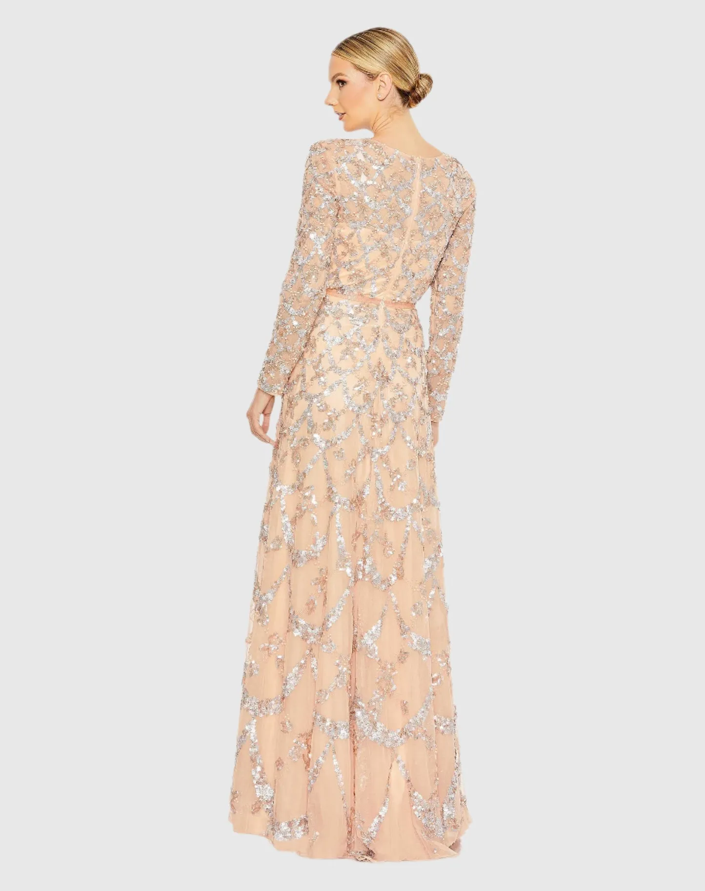Embellished high neck long sleeve A-line modest gown - Charcoal