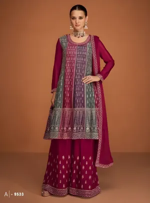 Embroidered Georgette Palazzo Salwar Suits Red