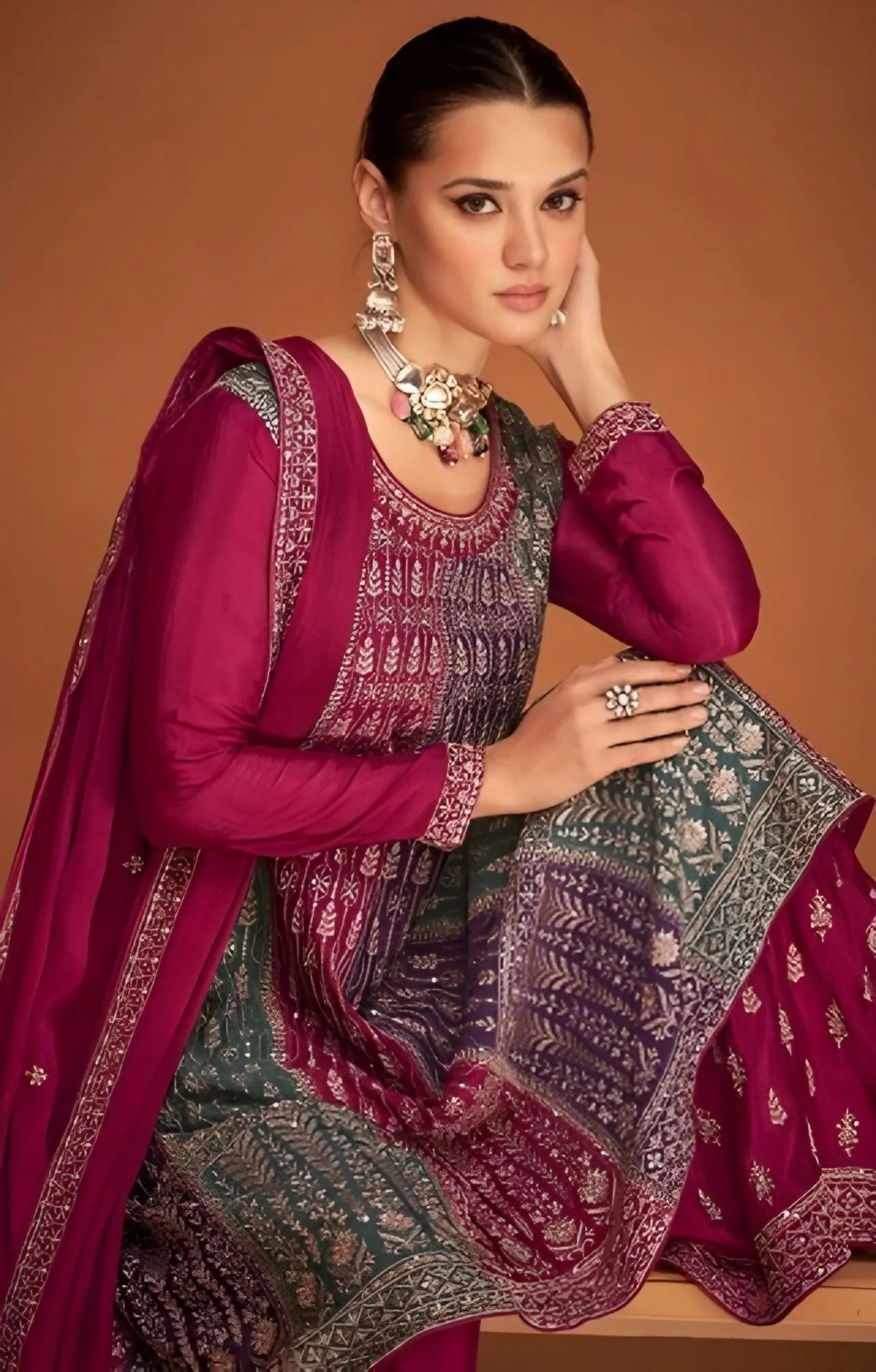 Embroidered Georgette Palazzo Salwar Suits Red