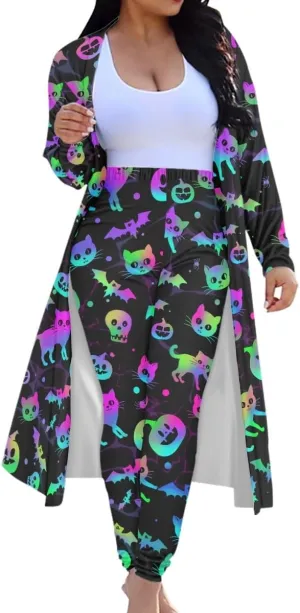 ENLACHIC Women Floral Print Long Sleeve Cardigan Cover up Long Pants 2 Piece Outfits Set