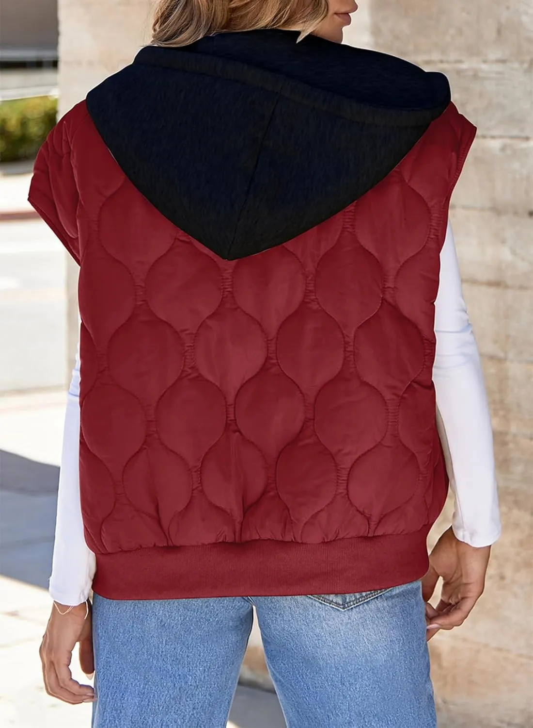 EVALESS Hooded Puffer Vest Women 2024 Zip Up Sleeveless Quilted Vests with Pockets