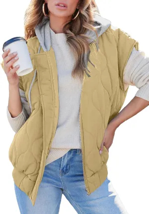 EVALESS Hooded Puffer Vest Women 2024 Zip Up Sleeveless Quilted Vests with Pockets
