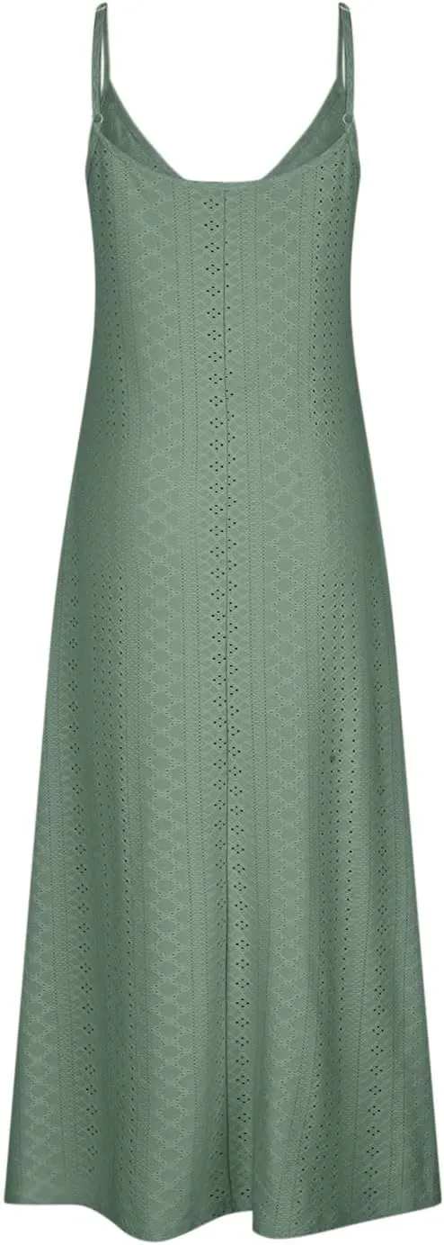 Eyelet Dress for Women Casual Loose V Neck Halter Tank Long Dress Vacation Boho Beach Maxi Sundresses Summer Dresses
