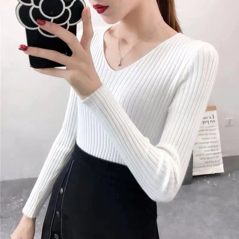 Fitted Stretchable Women Korean All-Matching Slimming Long Sleeved Sweater