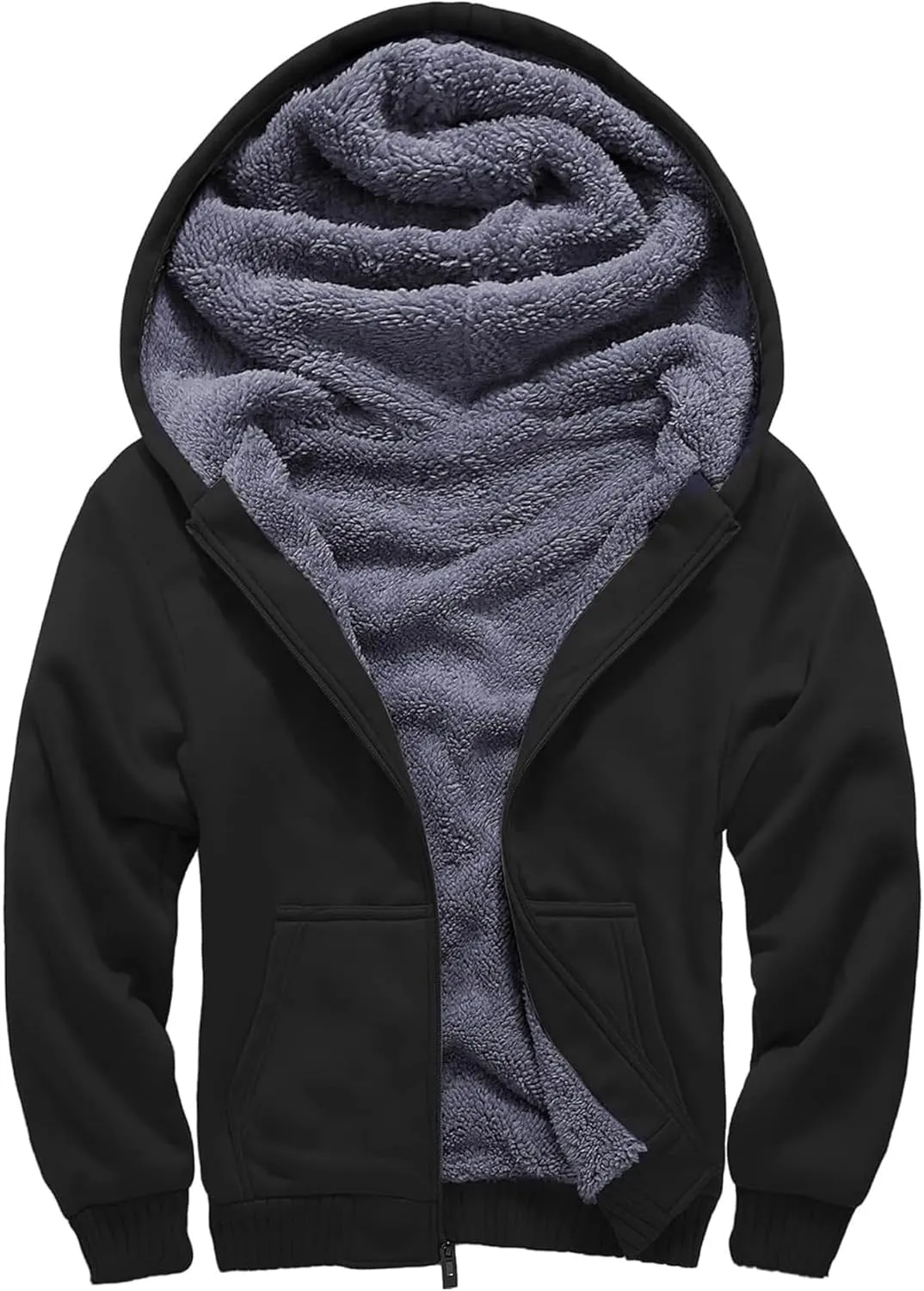 Fleece Hoodie for Boys Fleece Jacket Zip Up Sherpa Lined Teenager Hooded Sweatshirts with Pocket Deep Black