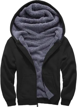 Fleece Hoodie for Boys Fleece Jacket Zip Up Sherpa Lined Teenager Hooded Sweatshirts with Pocket Deep Black
