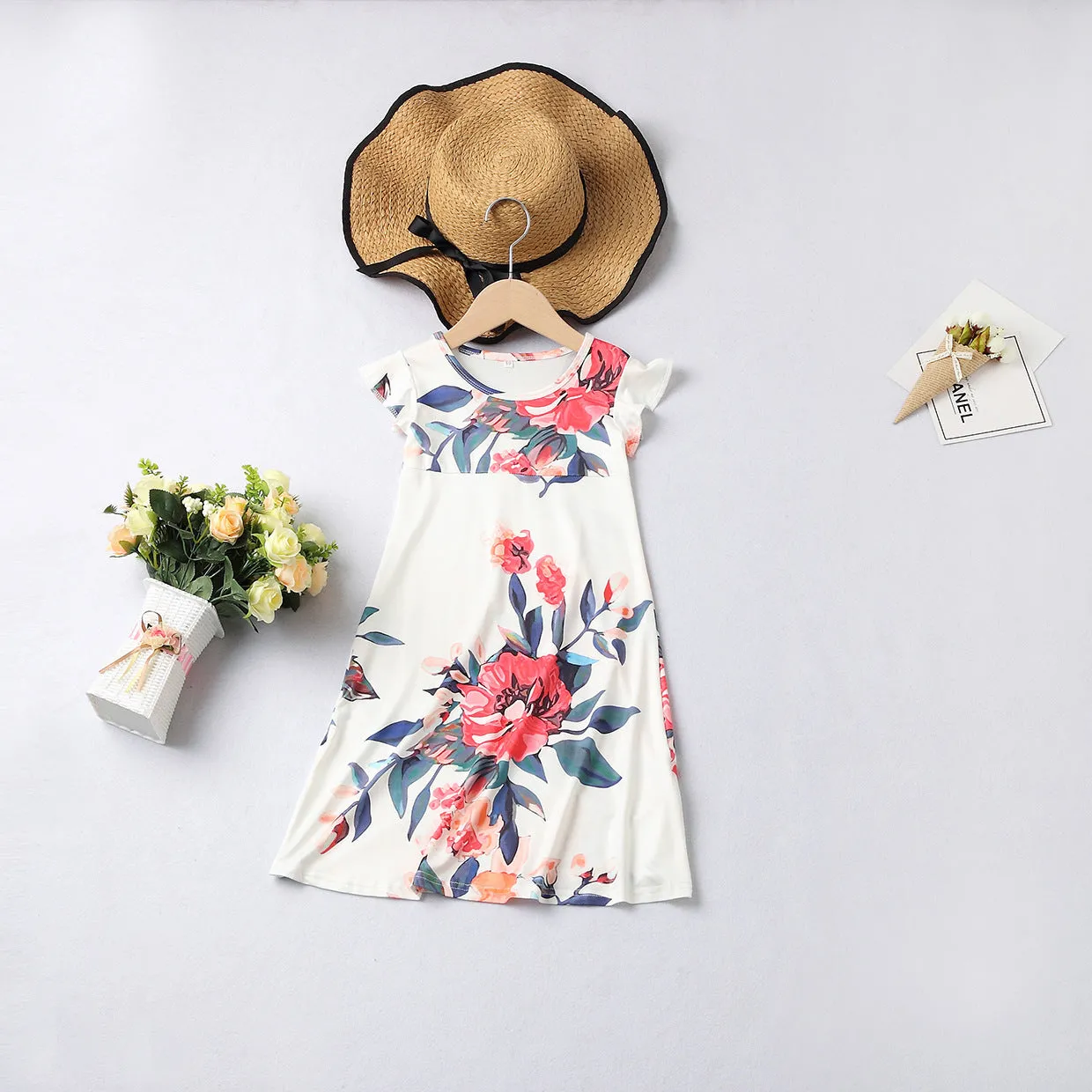 Floral Pattern Prints Sleeveless Matching Dress