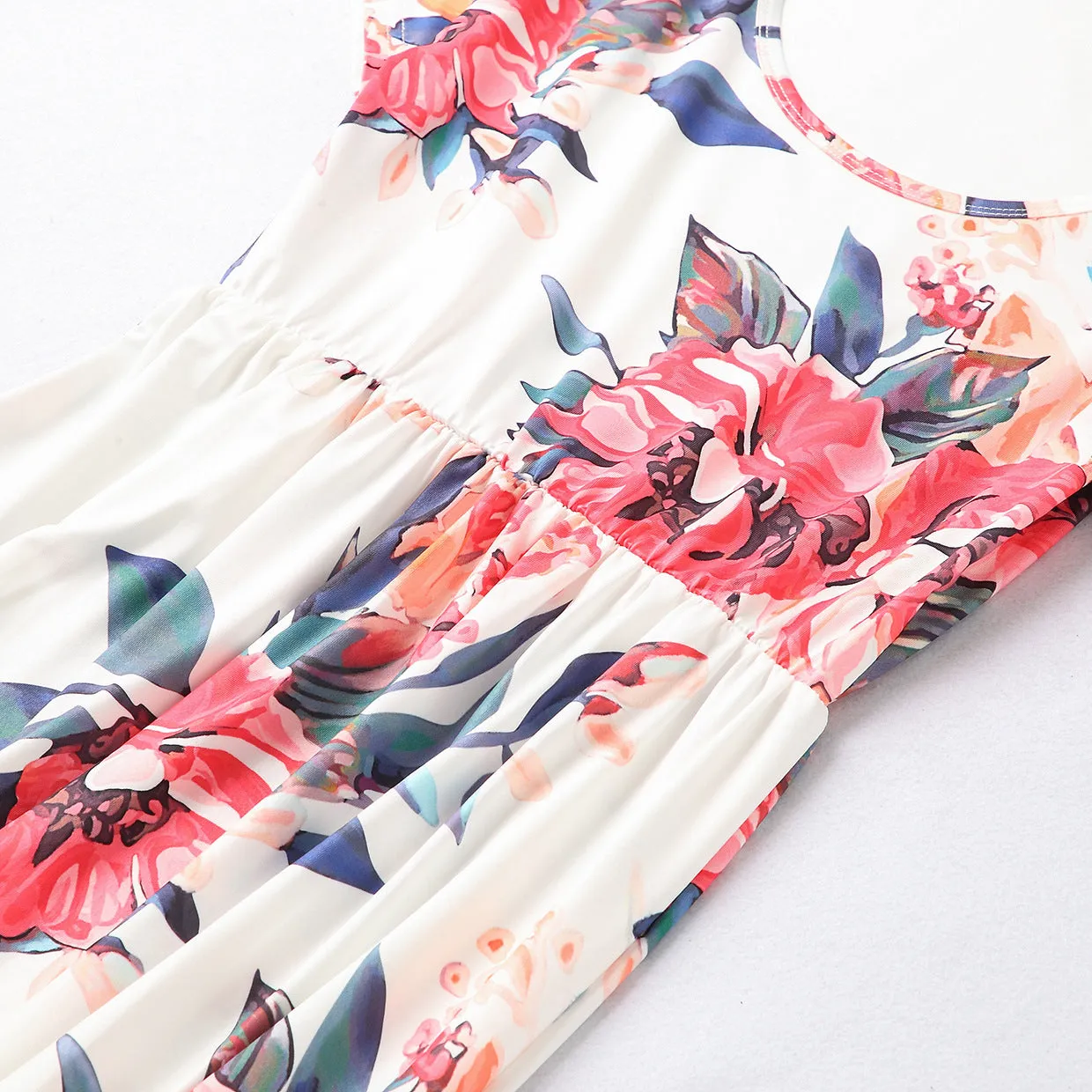 Floral Pattern Prints Sleeveless Matching Dress