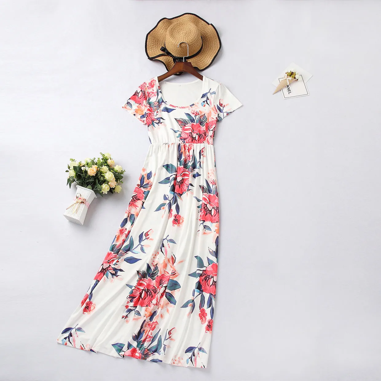 Floral Pattern Prints Sleeveless Matching Dress