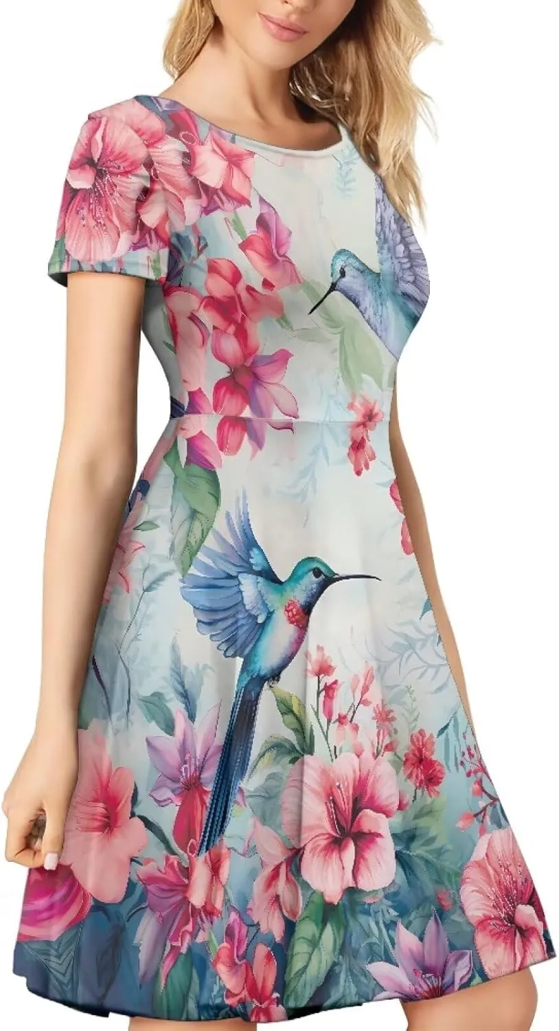 Forchrinse Purple Galaxy Starry Space Womens Dress Short Sleeve Summer Sundress Plus Size Tunic Dresses Elegant Midi Dress