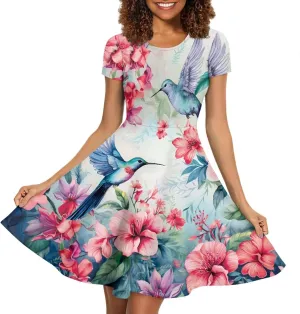 Forchrinse Purple Galaxy Starry Space Womens Dress Short Sleeve Summer Sundress Plus Size Tunic Dresses Elegant Midi Dress