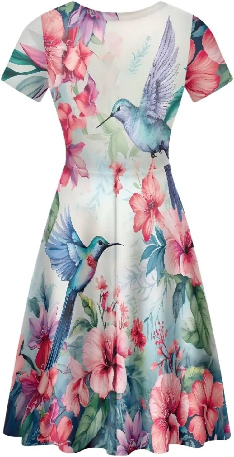 Forchrinse Purple Galaxy Starry Space Womens Dress Short Sleeve Summer Sundress Plus Size Tunic Dresses Elegant Midi Dress