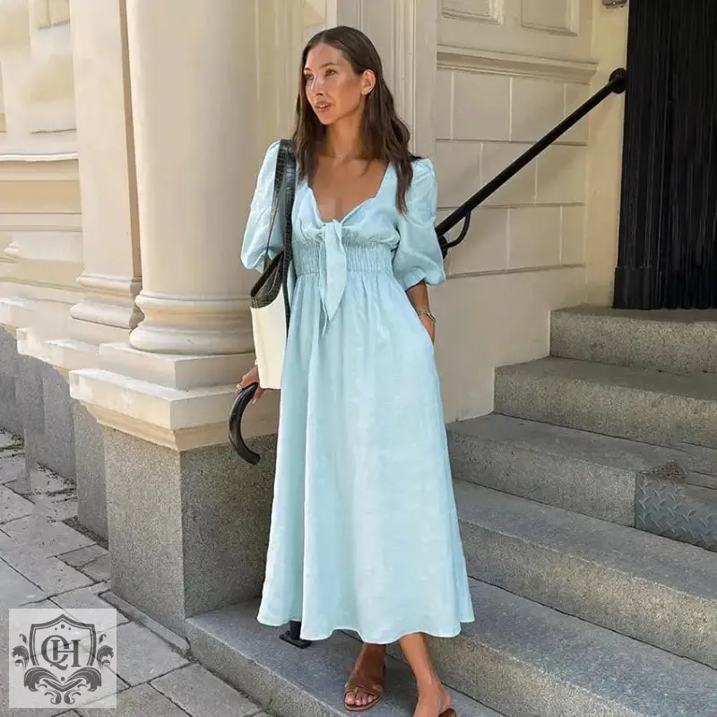 French Elegant Puff Sleeve Dress
