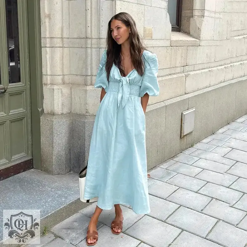 French Elegant Puff Sleeve Dress