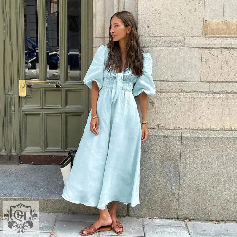 French Elegant Puff Sleeve Dress