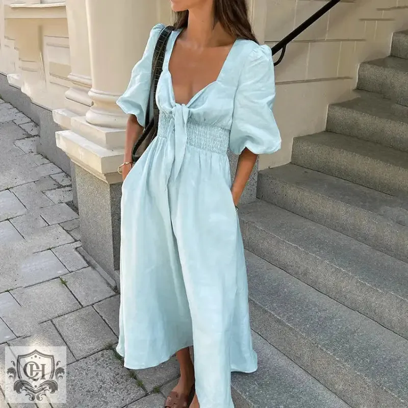 French Elegant Puff Sleeve Dress