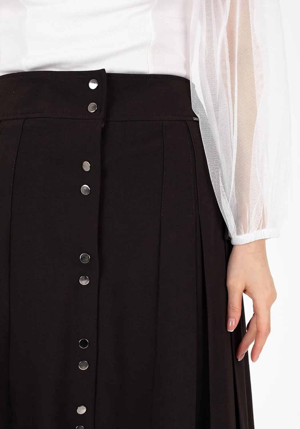 G-Line Pleated Button-Front Midi Skirt, Pleated Midi Skirts for Women, High Waisted Skirts, Long A Line Skirt for Women