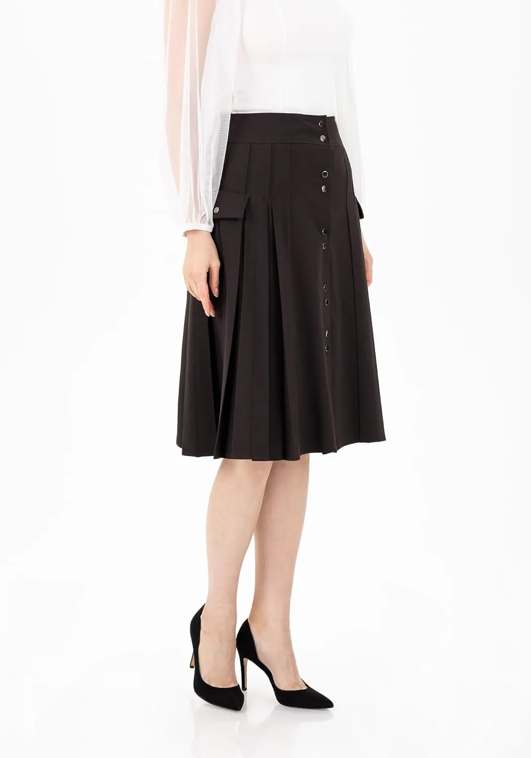 G-Line Pleated Button-Front Midi Skirt, Pleated Midi Skirts for Women, High Waisted Skirts, Long A Line Skirt for Women