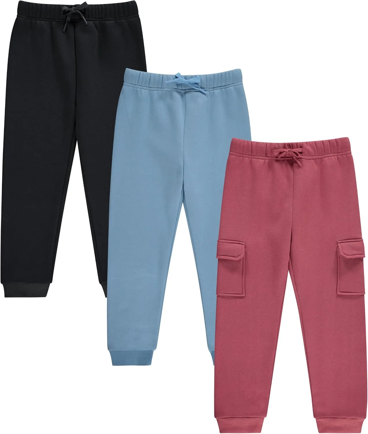 Girls' Cotton Blend Jogger Pants Set - Comfortable, Stylish, and Durable - Pack of 3 with Drawstring