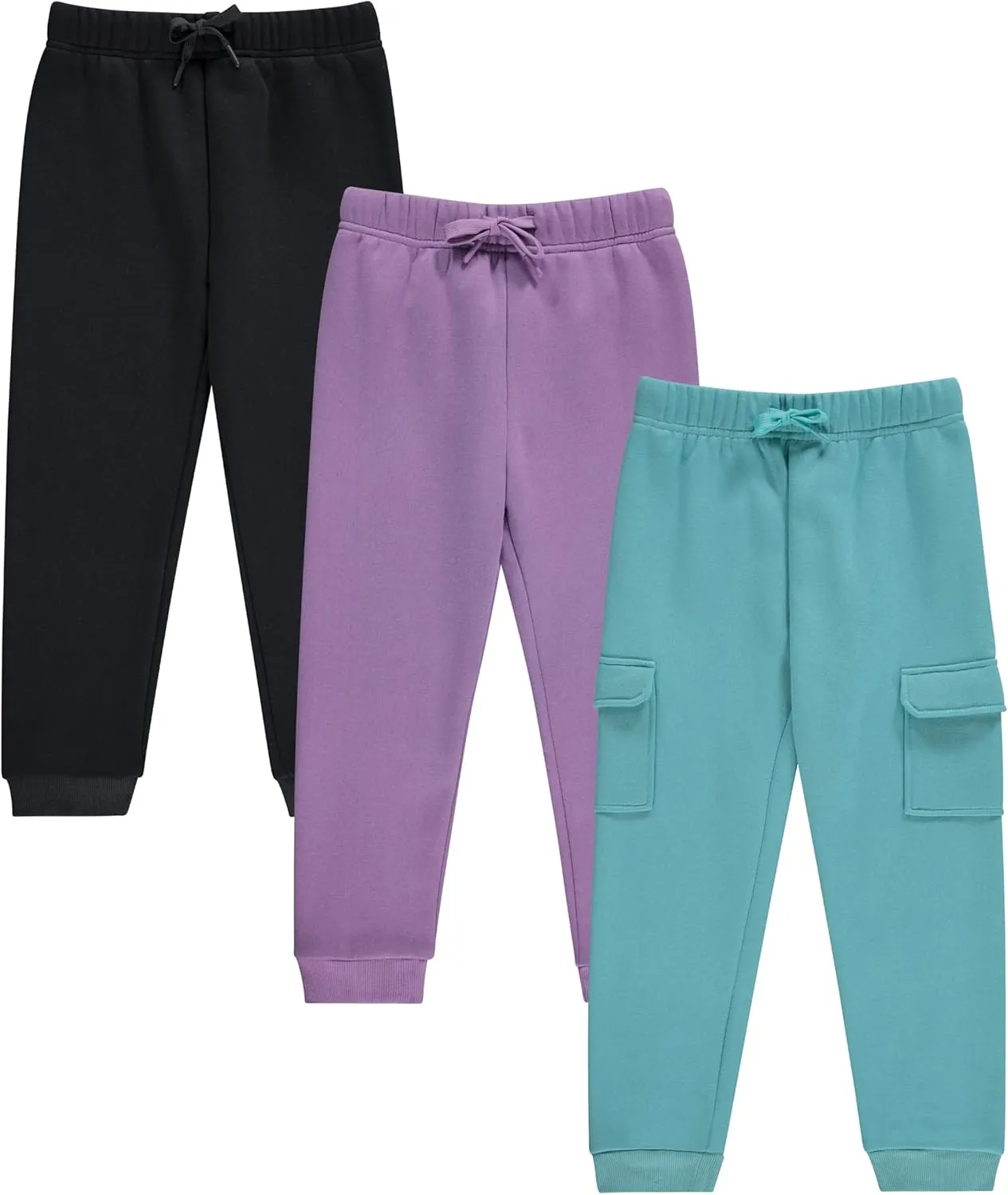 Girls' Cotton Blend Jogger Pants Set - Comfortable, Stylish, and Durable - Pack of 3 with Drawstring