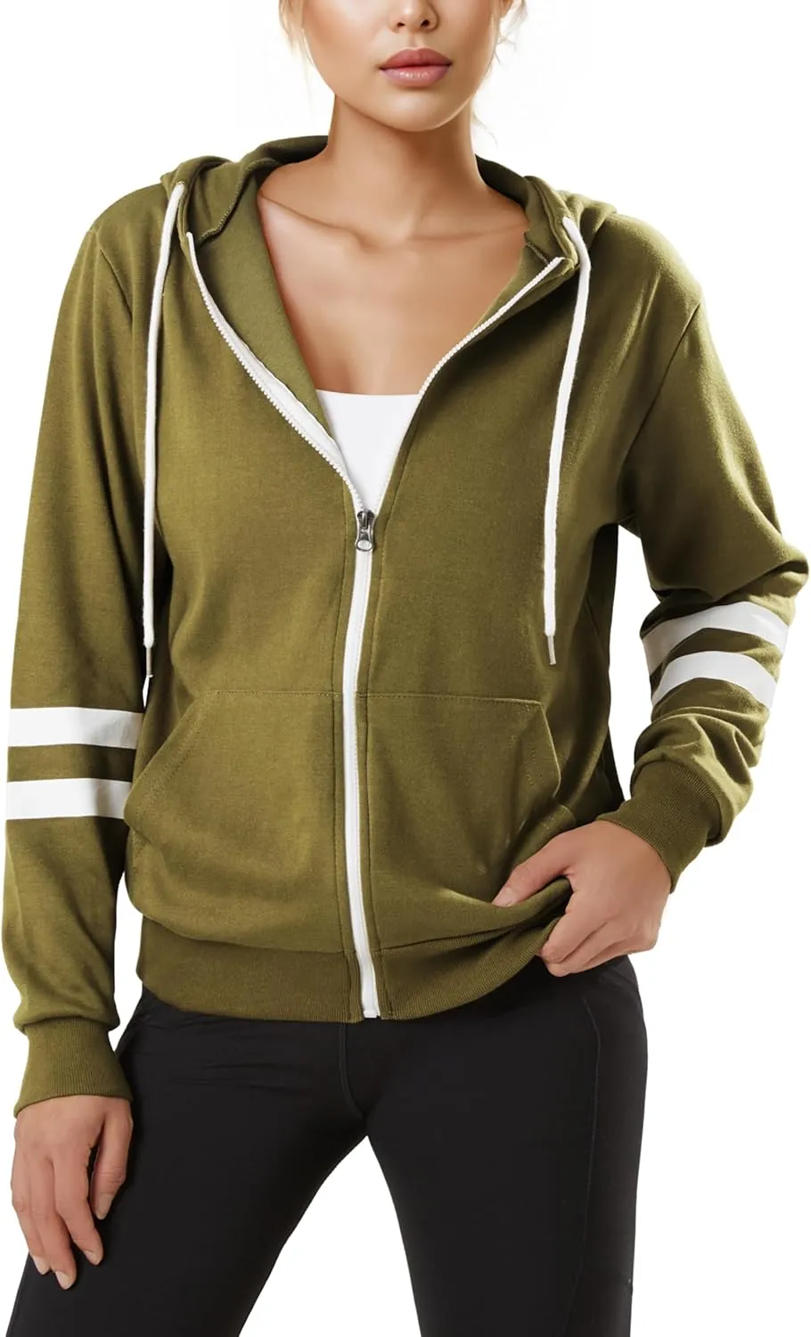 GIVON Womens Comfortable Long Sleeve Striped Hoodie Jacket Lightweight Hooded Sweatshirt with Kanga Pocket
