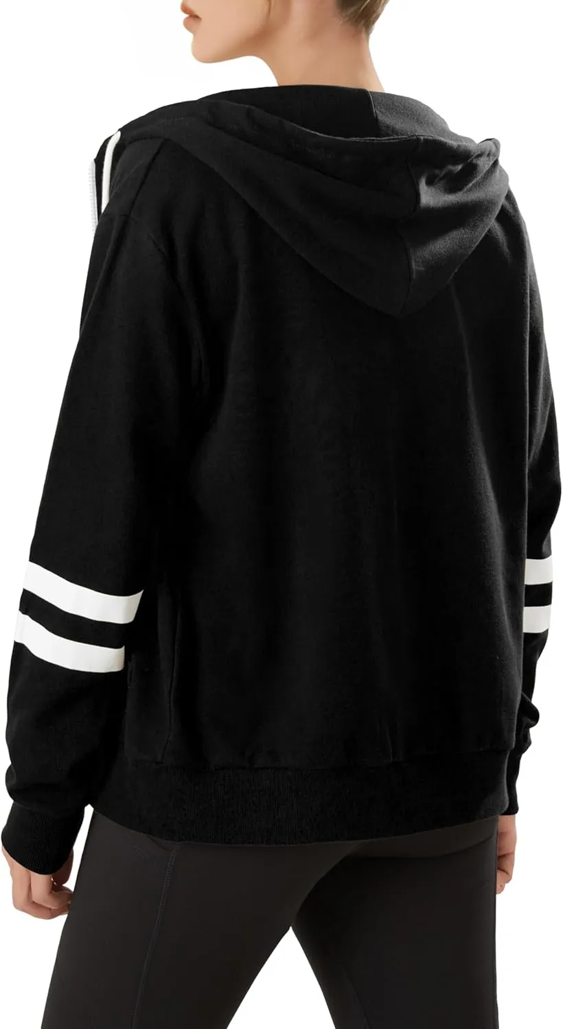 GIVON Womens Comfortable Long Sleeve Striped Hoodie Jacket Lightweight Hooded Sweatshirt with Kanga Pocket