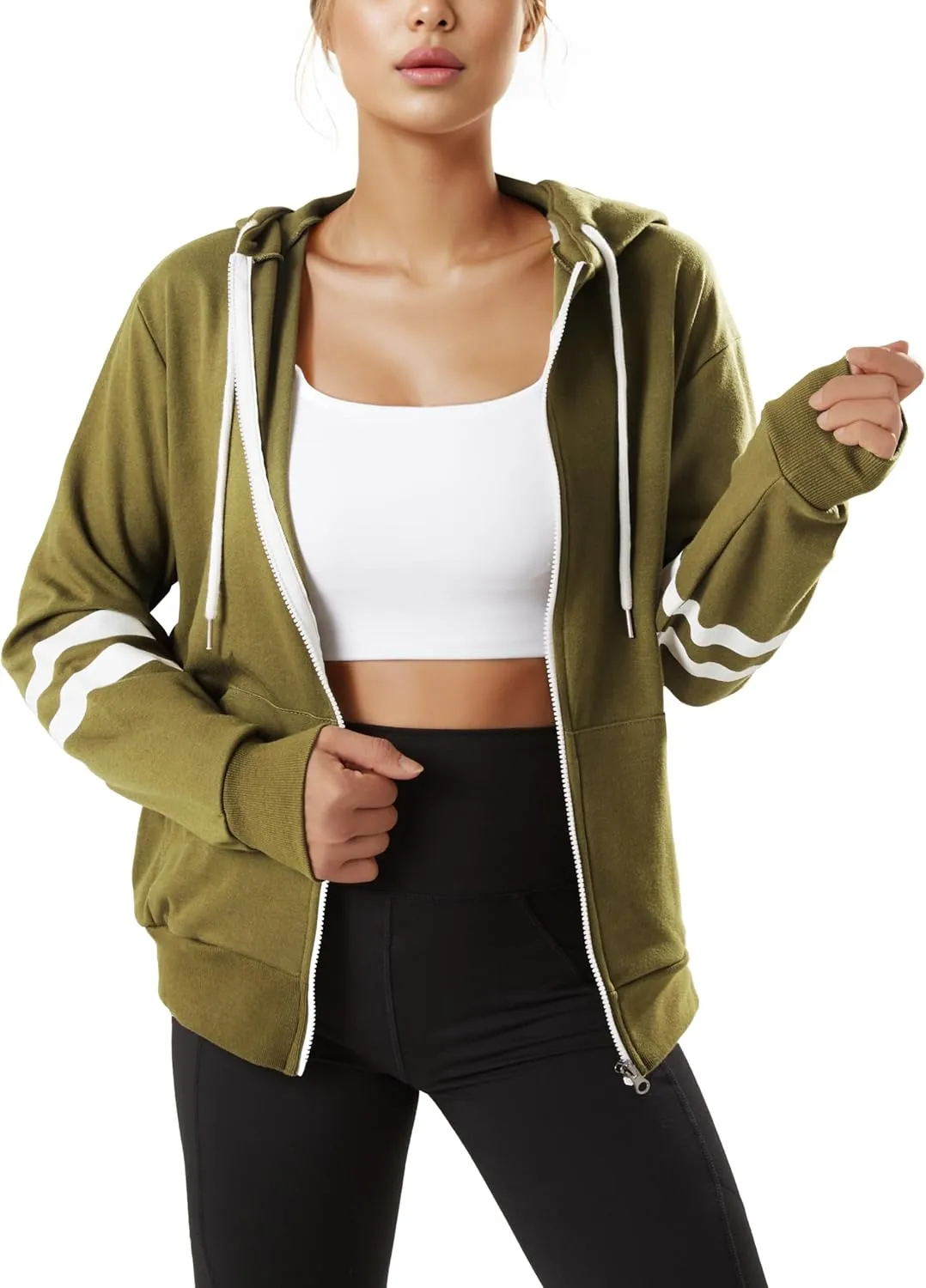 GIVON Womens Comfortable Long Sleeve Striped Hoodie Jacket Lightweight Hooded Sweatshirt with Kanga Pocket