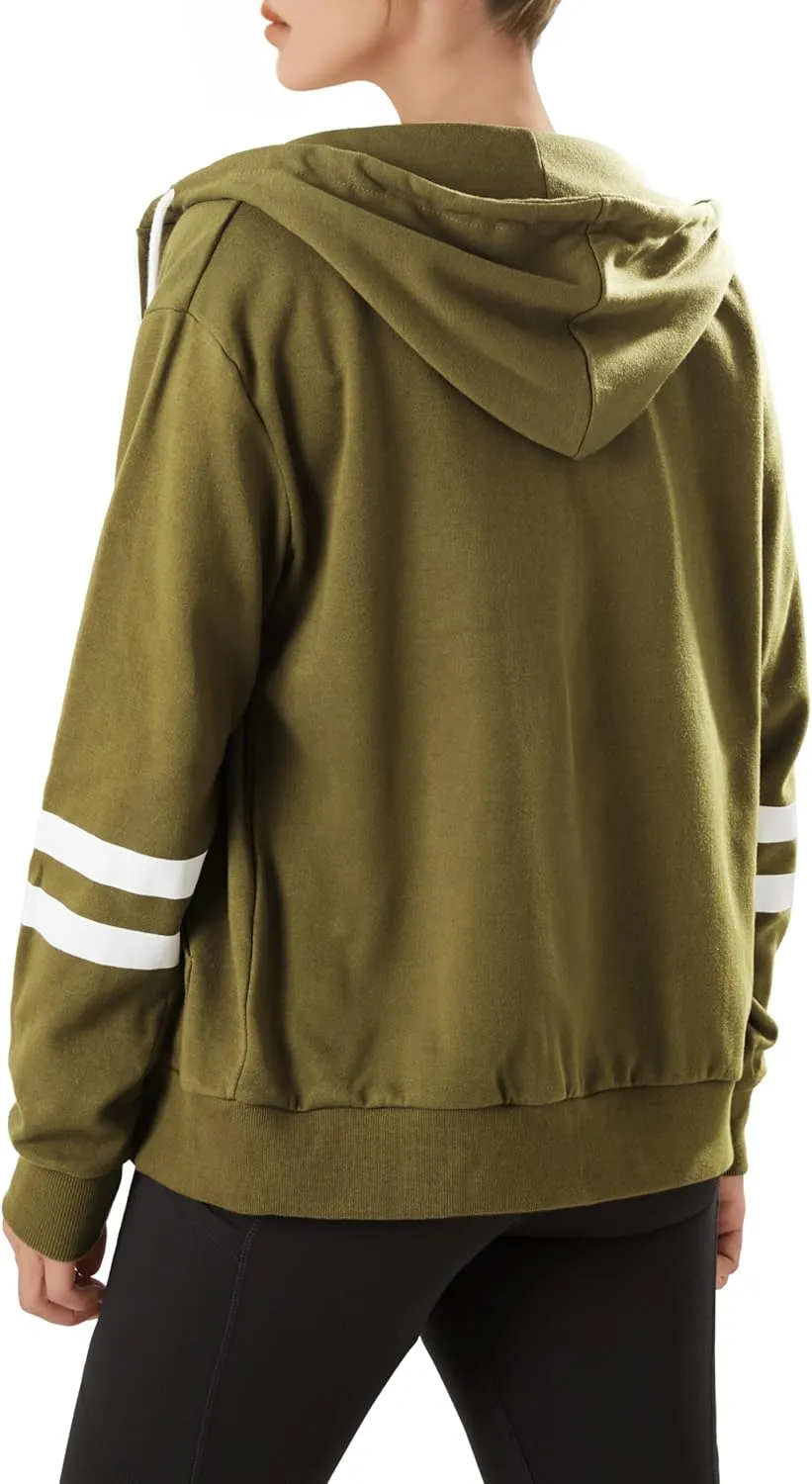 GIVON Womens Comfortable Long Sleeve Striped Hoodie Jacket Lightweight Hooded Sweatshirt with Kanga Pocket