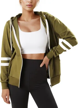 GIVON Womens Comfortable Long Sleeve Striped Hoodie Jacket Lightweight Hooded Sweatshirt with Kanga Pocket
