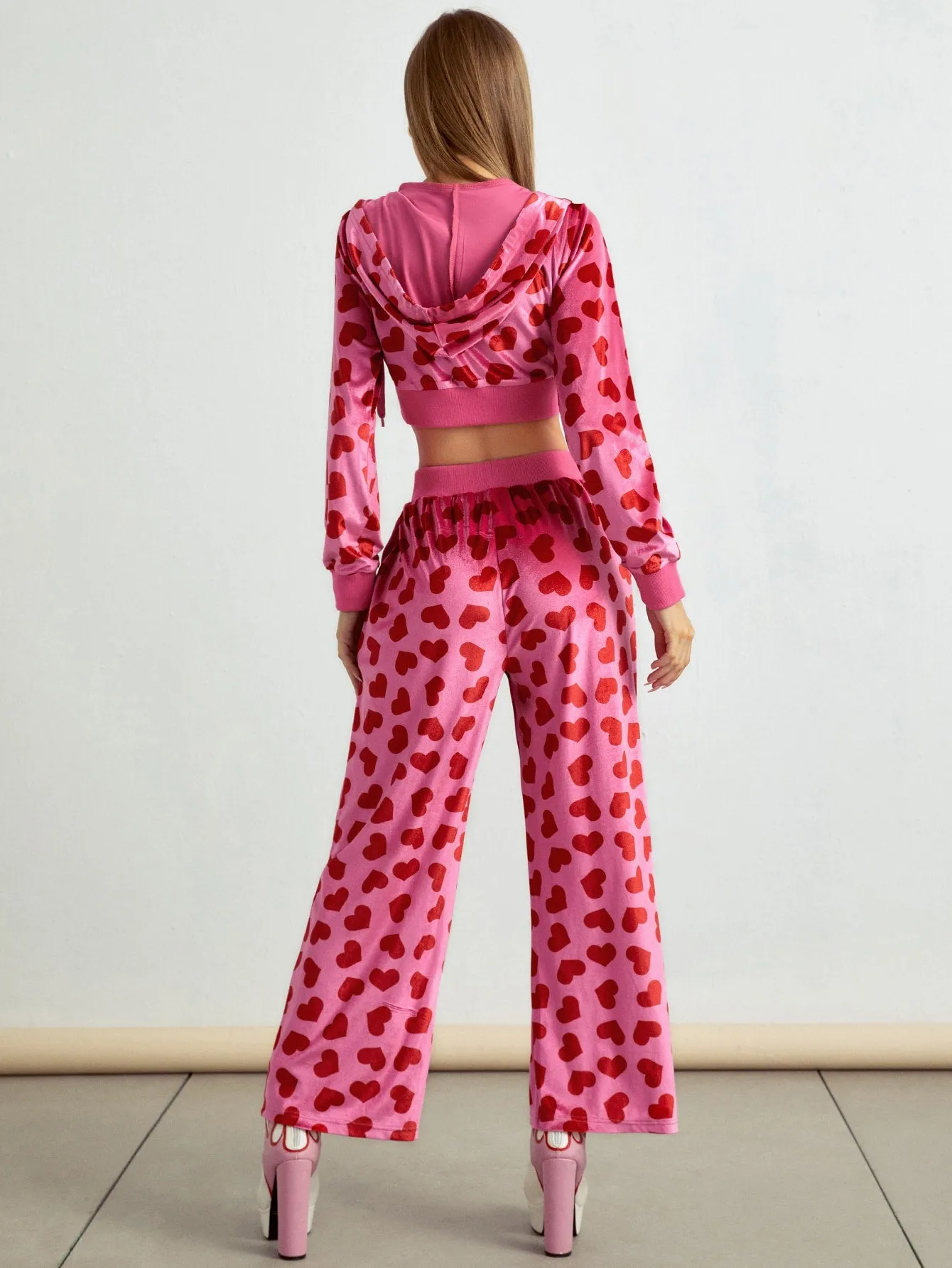 Glamorous All Over Print Drawstring Long Sleeve Hooded Women Two-Piece Outfits