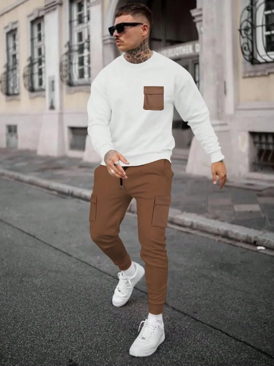 GORGLITTER Men's 2 Piece Outfits Color Block Graphic Thermal Lined Sweatshirt and Sweatpants Tracksuit Set