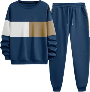 GORGLITTER Men's 2 Piece Outfits Color Block Graphic Thermal Lined Sweatshirt and Sweatpants Tracksuit Set