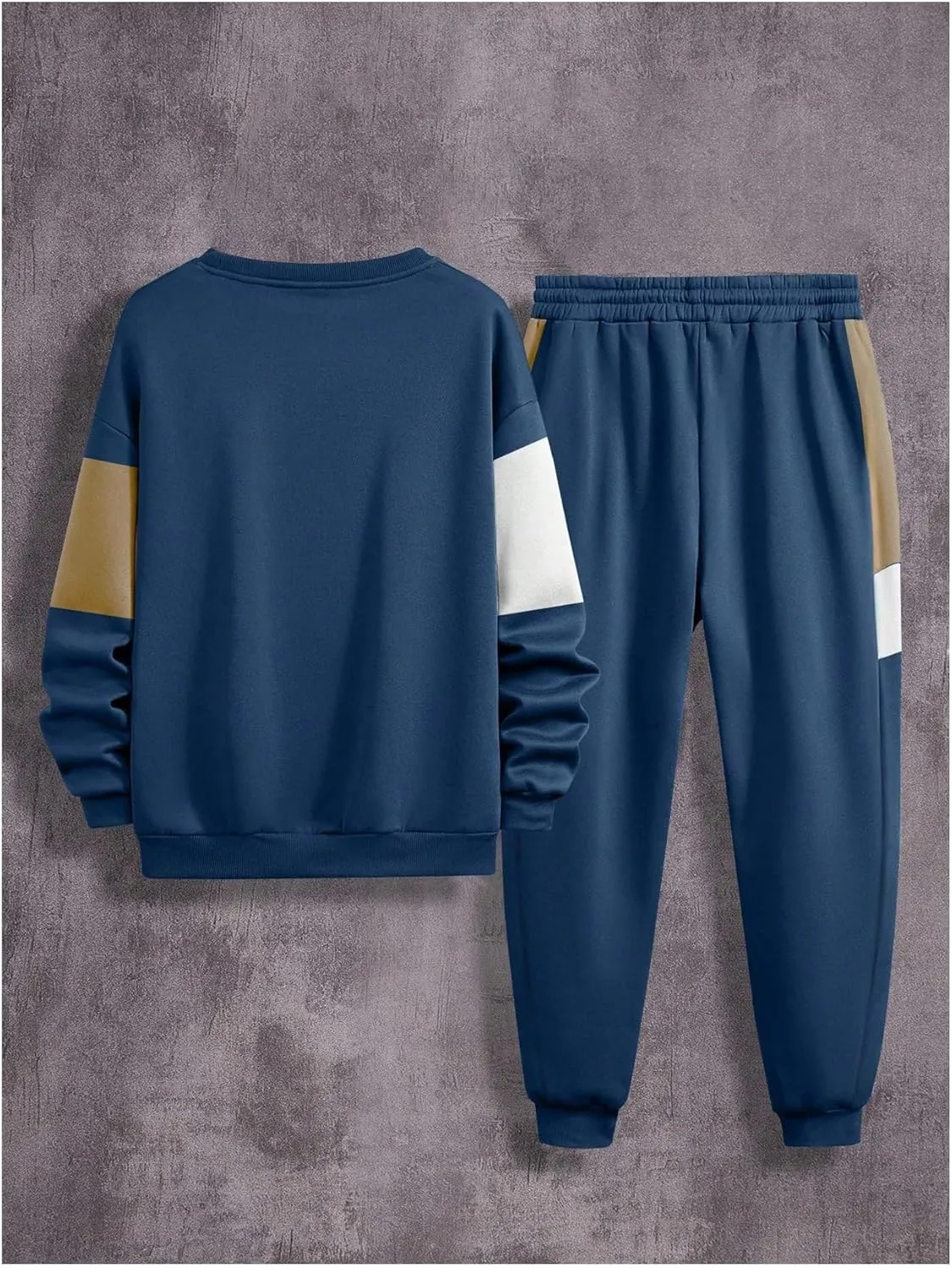GORGLITTER Men's 2 Piece Outfits Color Block Graphic Thermal Lined Sweatshirt and Sweatpants Tracksuit Set