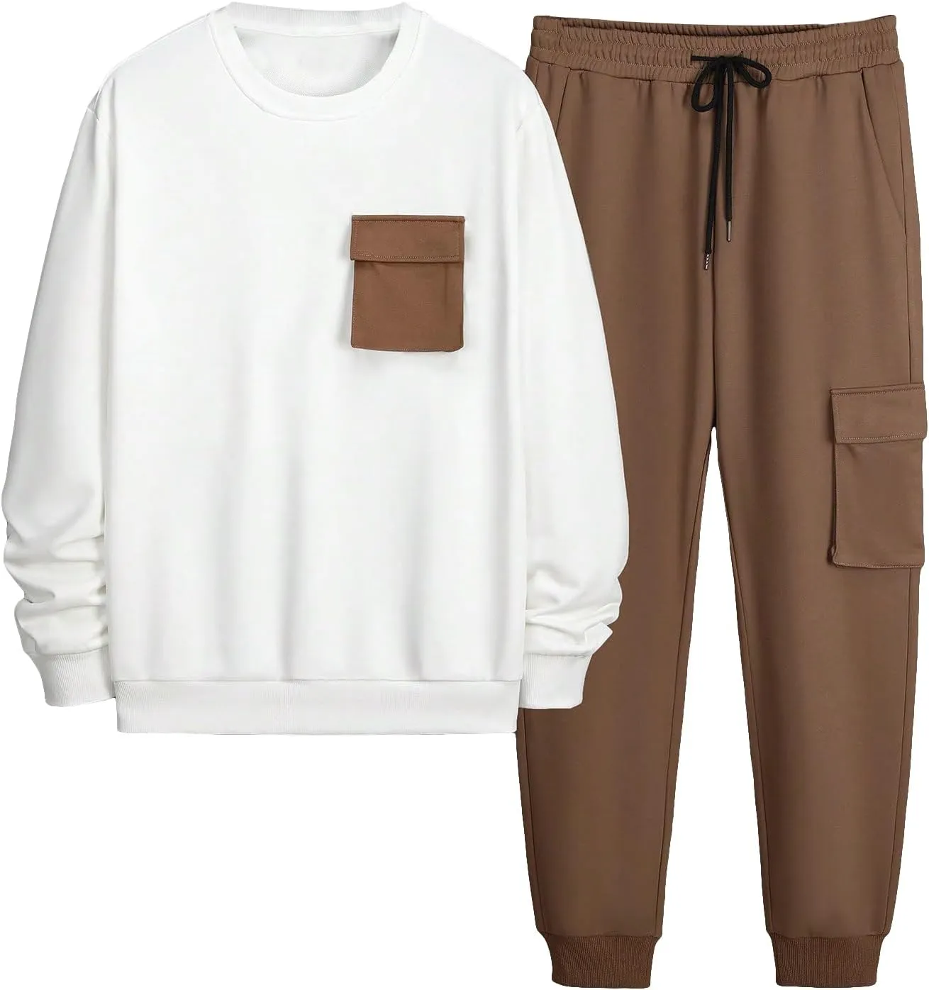 GORGLITTER Men's 2 Piece Outfits Color Block Graphic Thermal Lined Sweatshirt and Sweatpants Tracksuit Set