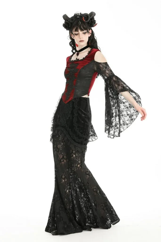 Gothic Elegant Lace Off-Shoulder Embroidered Top