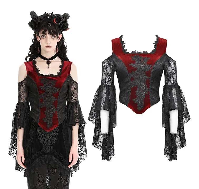 Gothic Elegant Lace Off-Shoulder Embroidered Top