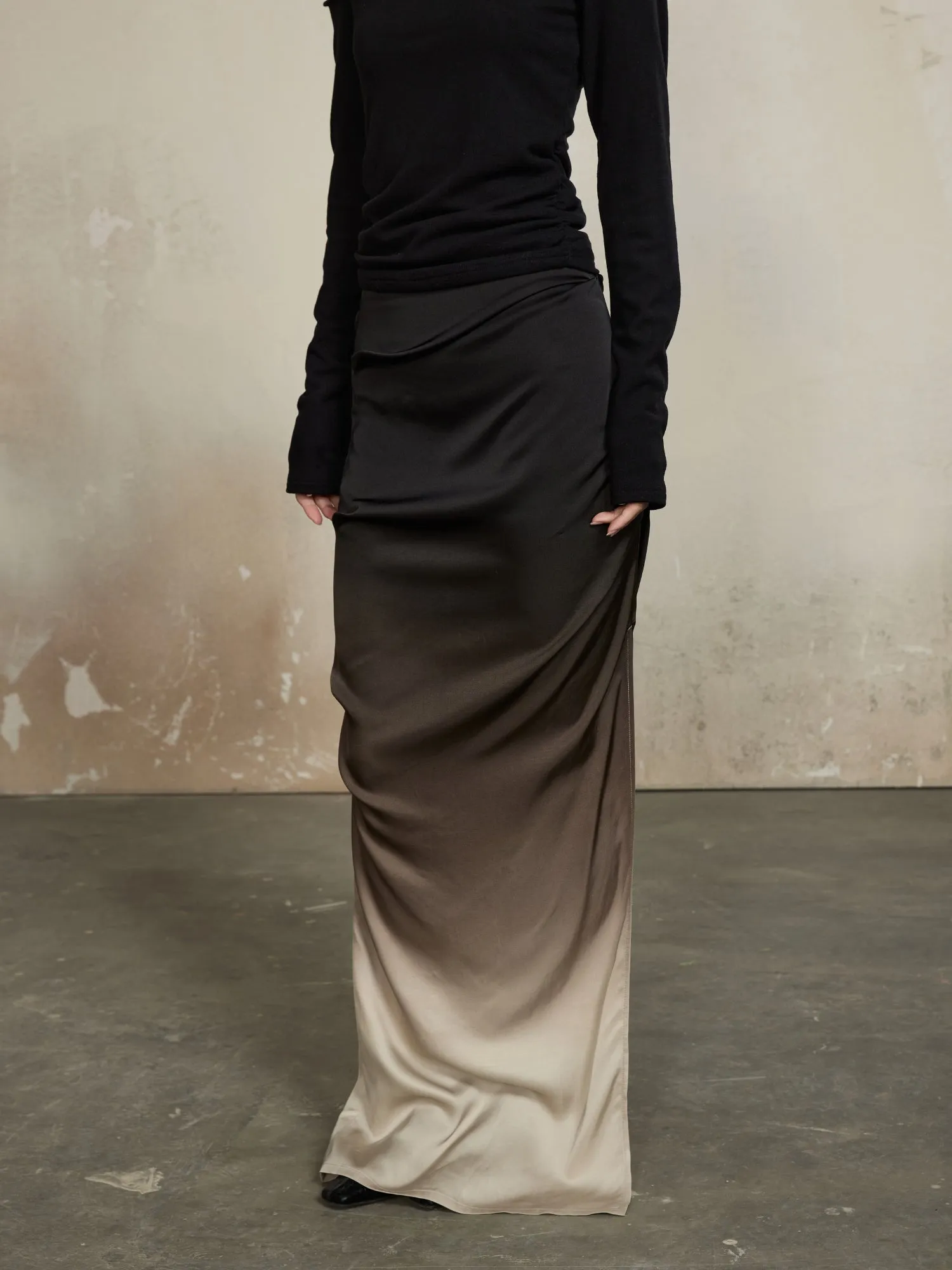Gradation Classy Slim Drape Deep-Slit Elegant Tops&Long-Skirt
