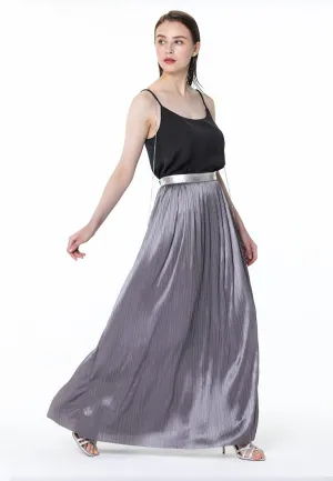 Grey Pleated Maxi Skirt