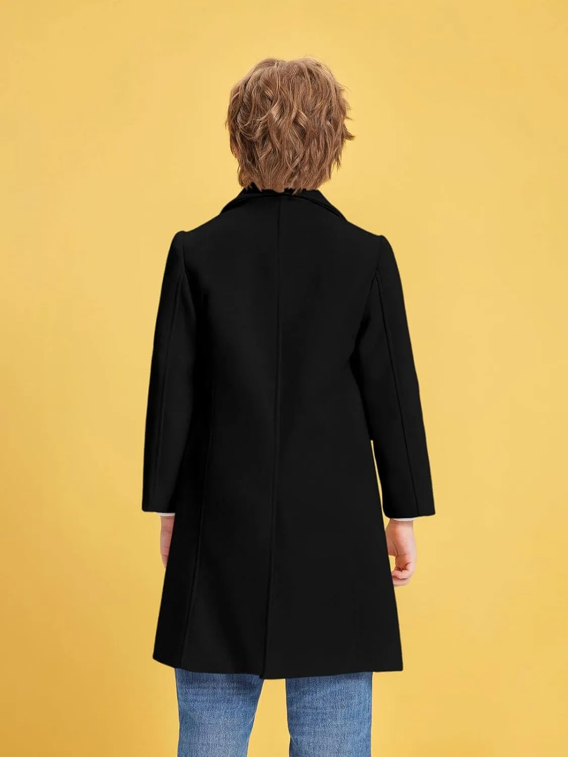 Haloumoning Boys Casual Trench Coat Kids Winter Notch Lapel Long Jacket Single Breasted Pea Coat with Pockets 4-14Y