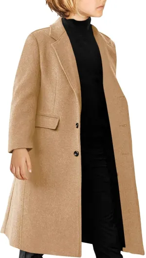 Haloumoning Boys Casual Trench Coat Kids Winter Notch Lapel Long Jacket Single Breasted Pea Coat with Pockets 4-14Y