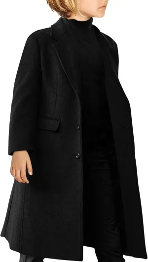 Haloumoning Boys Casual Trench Coat Kids Winter Notch Lapel Long Jacket Single Breasted Pea Coat with Pockets 4-14Y