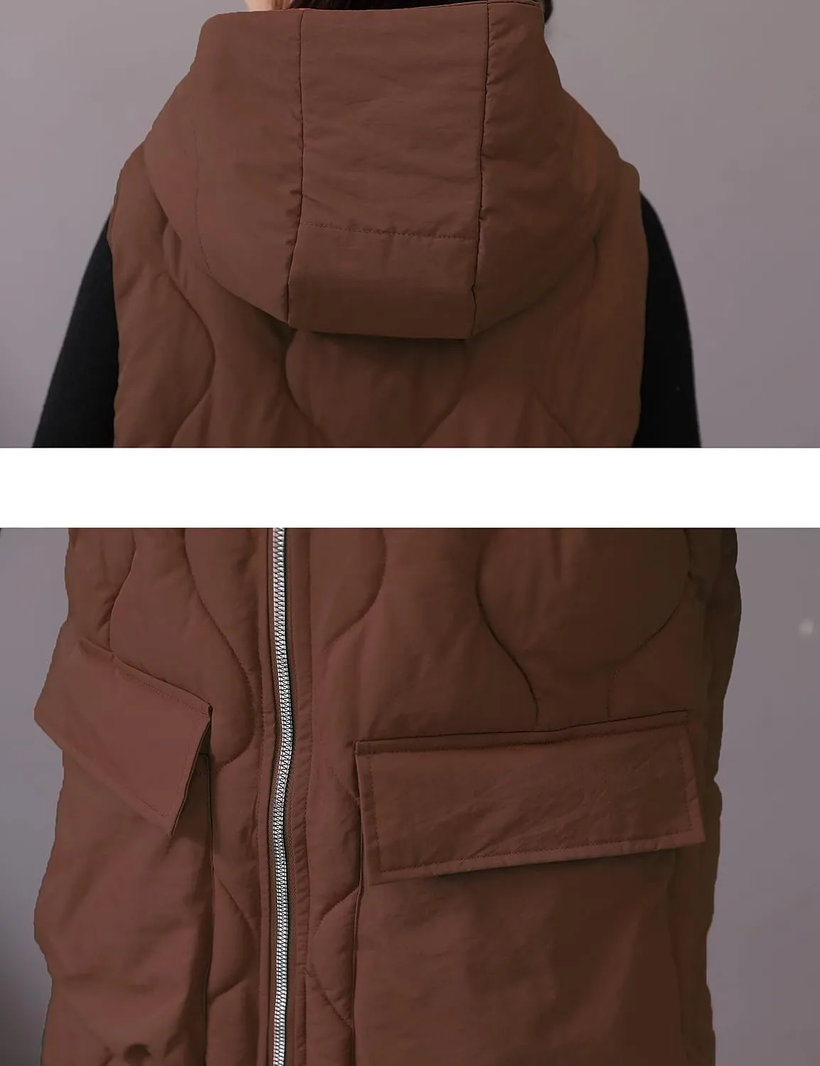 HangNiFang Winter Long Puffer Vest for Women Zip Up Hoodie Quilted Vest Jacket