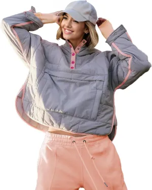 HangNiFang Women's Oversized Quilted Pullover Puffer Jacket with Hood Winter Coat with Pockets