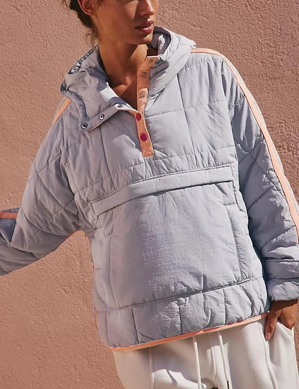 HangNiFang Women's Oversized Quilted Pullover Puffer Jacket with Hood Winter Coat with Pockets