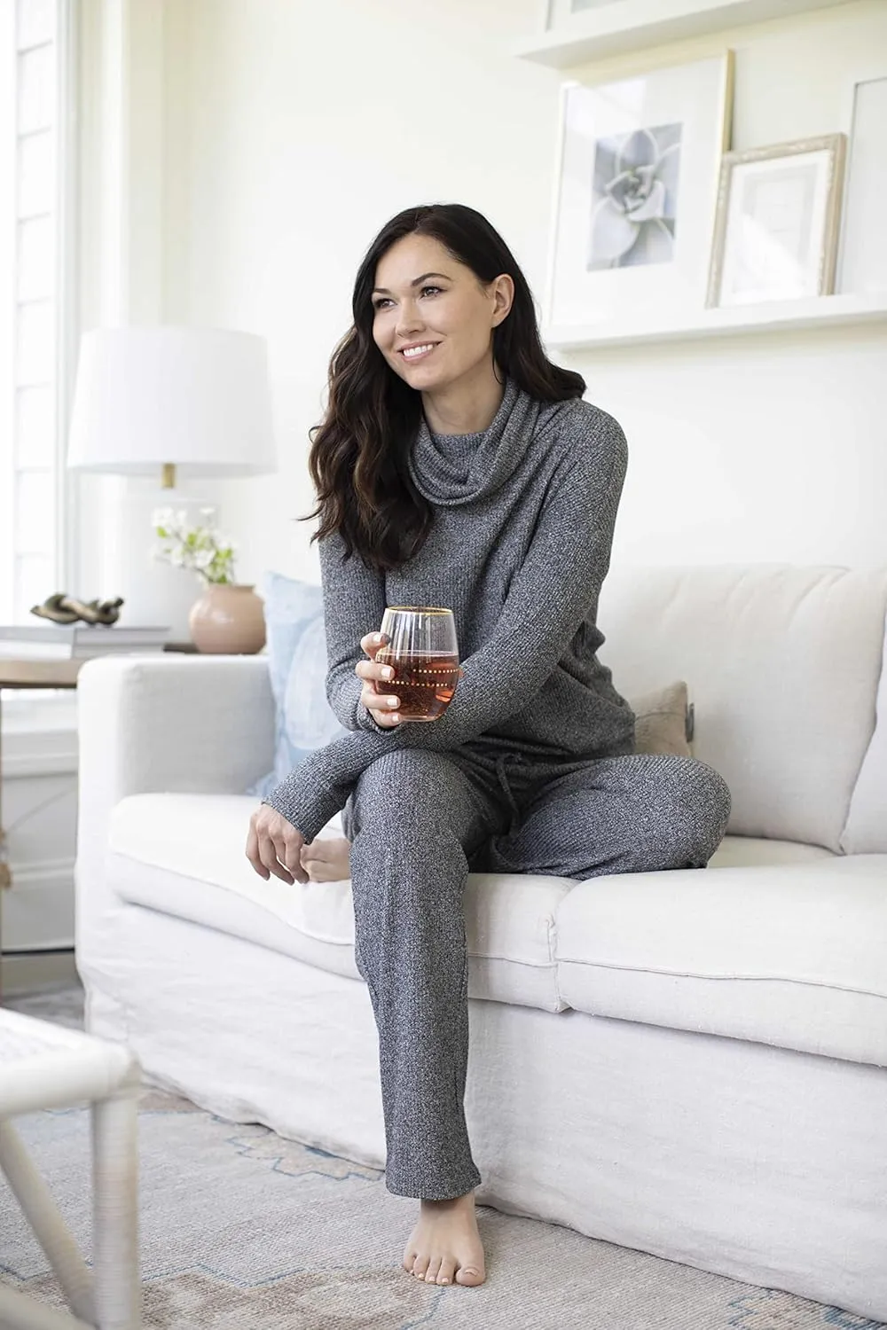 Hello Mello CuddleBlend Womens Lounge Comfortable Pajama Long Sleeve Top with Cowl Neck and Thumbholes