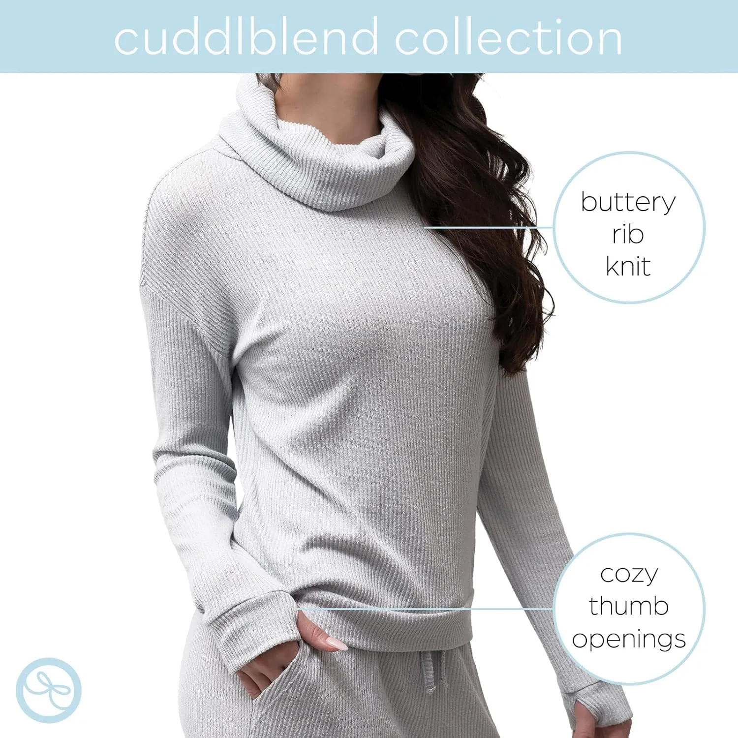 Hello Mello CuddleBlend Womens Lounge Comfortable Pajama Long Sleeve Top with Cowl Neck and Thumbholes