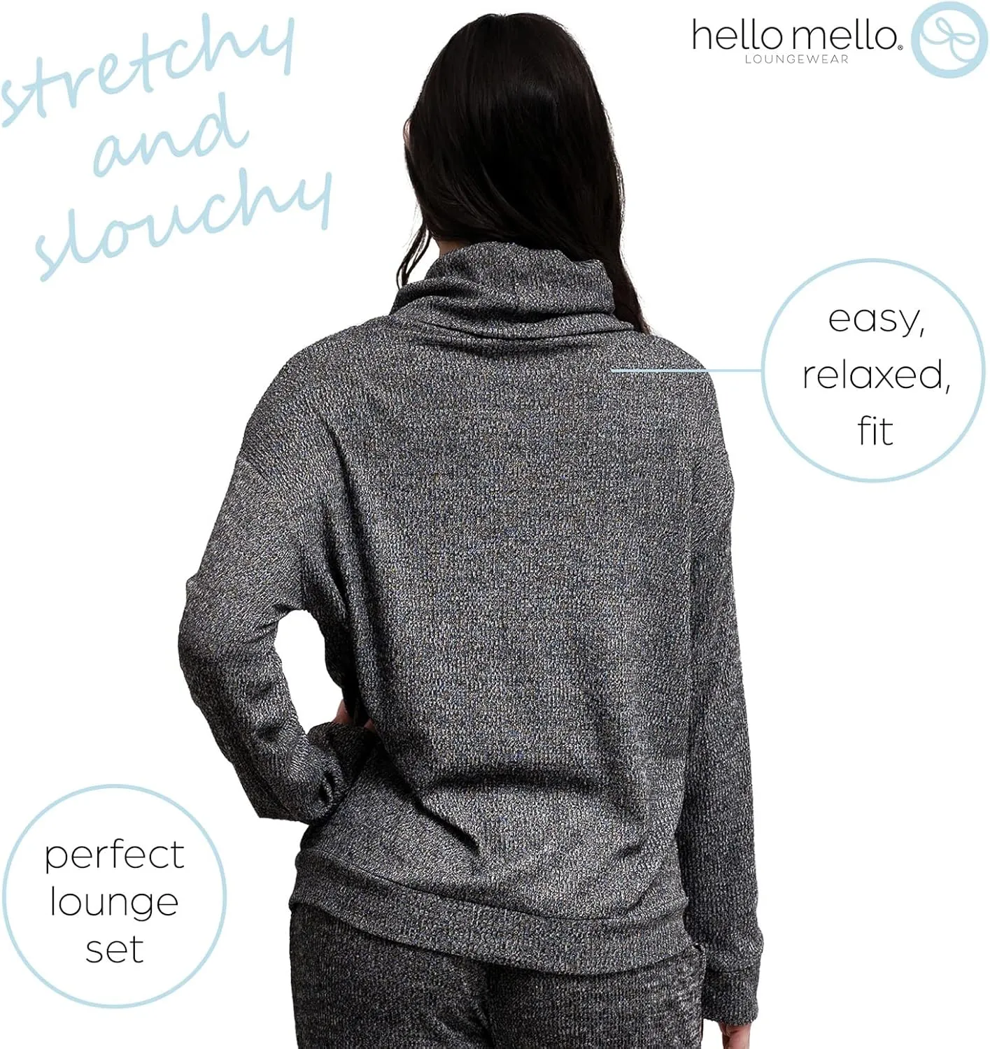 Hello Mello CuddleBlend Womens Lounge Comfortable Pajama Long Sleeve Top with Cowl Neck and Thumbholes